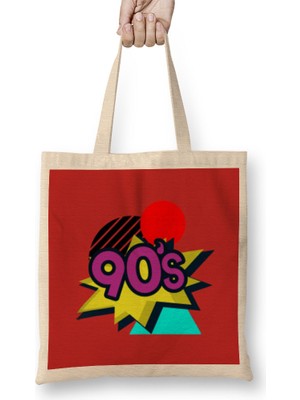 90S Style Horror Movies - Vintage Retro Style Art- Tv Kid Movies Bez Çanta Uzun Saplı