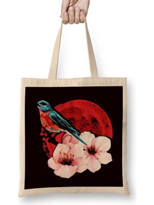 Sakura Japan Cherry Blossom Tree Nature Japanese Art Bird Bez Çanta Uzun Saplı
