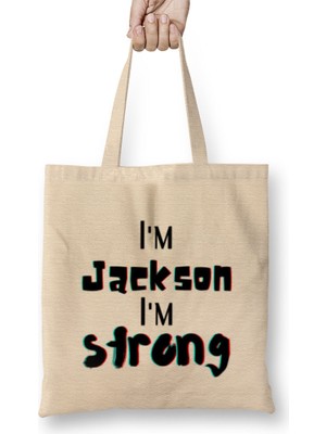 Humuts Jackson Name Personalized Custom Vintage Retro Rainbow Design Gift Baby -Gift For Him Bez Çanta Uzun Saplı