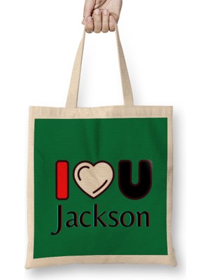 Jackson Name Personalized Custom Vintage Retro Rainbow Design Gift Baby- Gift For Him Bez Çanta Uzun Saplı