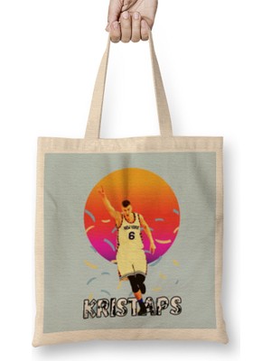 Kristaps Porzingis Vintage Art - Legend Basketball Gift Bez Çanta Uzun Saplı