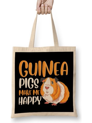 Guinea Pigs Make Me Happy Adorable Pet Guinea Pig Bez Çanta Uzun Saplı