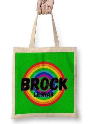 Humuts Brock Lesnar- Vintage Retro Rainbow Style Warriors Design Wrestlers-Gift Bez Çanta Uzun Saplı