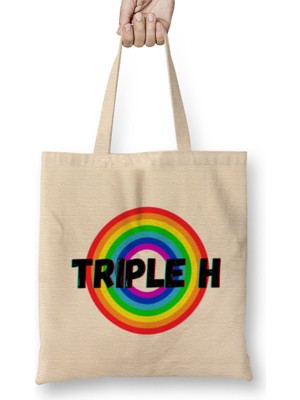 Humuts Triple H - Vintage Retro Rainbow Style Warriors Design Wrestlers-Gift Bez Çanta Uzun Saplı