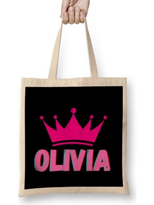 Humuts Olivia -Name Personalized Custom - Vintage Retro Rainbow Style Design Gift Baby-Gift For Her Bez Çanta Uzun Saplı
