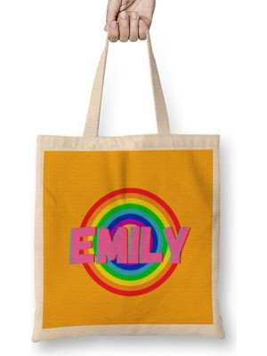 Humuts Emily-Name Personalized Custom - Vintage Retro Rainbow Style Design Gift Baby-Gift For Her Bez Çanta Uzun Saplı