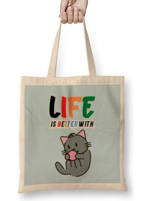 Funny Cat Lover Gifts For Women Men Kids Bez Çanta Uzun Saplı