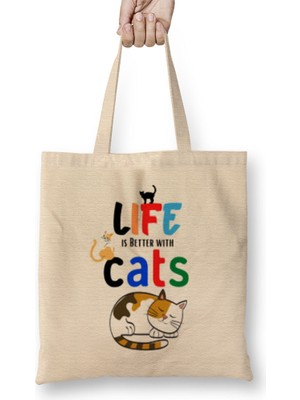 Funny Cat Lover Gifts For Women Men Kids Bez Çanta Uzun Saplı