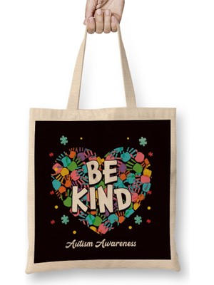 Humuts Be Kind Autism Awareness Puzzle Children Heart Son Daughter Bez Çanta Uzun Saplı