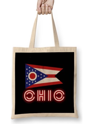 Humuts Ohio State Flag Gift - Vintage Retro Rainbow Style Bez Çanta Uzun Saplı