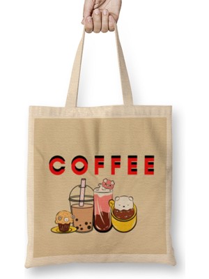 Cat Funny Coffee Grinks Art Lover Gift Quote - Vintage Retro Rainbow Style Bez Çanta Uzun Saplı