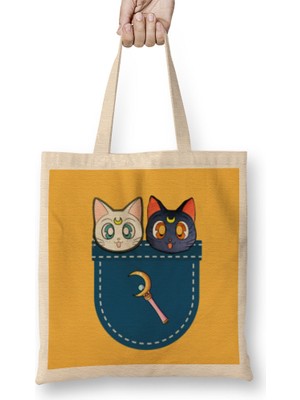 Humuts Cats In Pocket Sailor Moon Bez Çanta Uzun Saplı