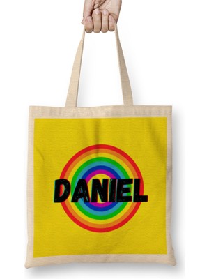 Daniel Name Personalized Custom Vintage Retro Rainbow Design Gift Baby-Gift For Him Bez Çanta Uzun Saplı