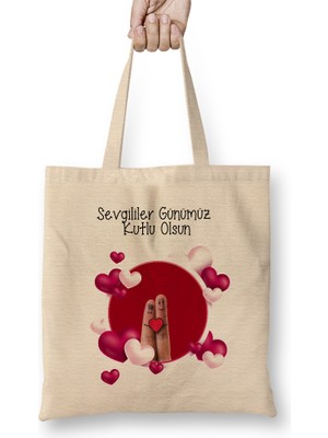 Humuts Sevgililer Günü Sevgiliye Hediye 068 Bez Çanta Uzun Saplı