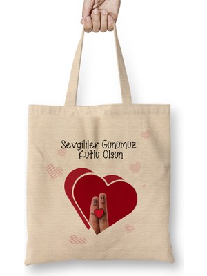 Sevgililer Günü Sevgiliye Hediye 070 Bez Çanta Uzun Saplı