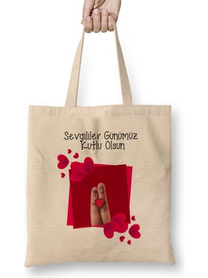 Humuts Sevgililer Günü Sevgiliye Hediye 079 Bez Çanta Uzun Saplı