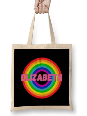 Humuts Elizabeth-Name Personalized Custom - Vintage Retro Rainbow Style Design Gift Baby-Gift For Her Bez Çanta Uzun Saplı