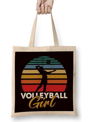 Humuts Vintage Volleyball Girl Ball Sports Player Beach Volleyball Bez Çanta Uzun Saplı