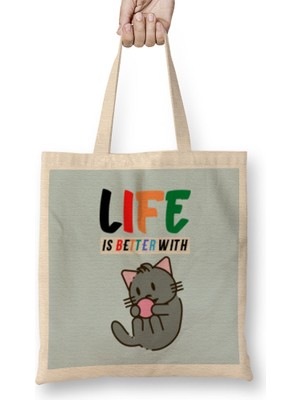 Humuts Funny Cat Lover Gifts For Women Men Kids Bez Çanta Uzun Saplı