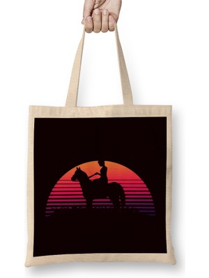 Humuts Horse Girl Sunset Equestrian Sport Horseshoe Stable Dressage Bez Çanta Uzun Saplı