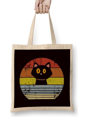 Retro Cat Vintage Kitten Kitty Pet Animal Gift Bez Çanta Uzun Saplı