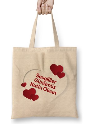 Sevgililer Günü Sevgiliye Hediye 033 Bez Çanta Uzun Saplı