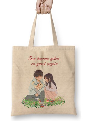 Humuts Sevgililer Günü Sevgiliye Hediye 037 Bez Çanta Uzun Saplı