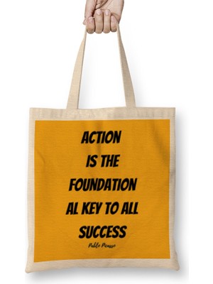 Humuts Pablo Picasso Quotes Art Gift - Vintage Retro Style Bez Çanta Uzun Saplı