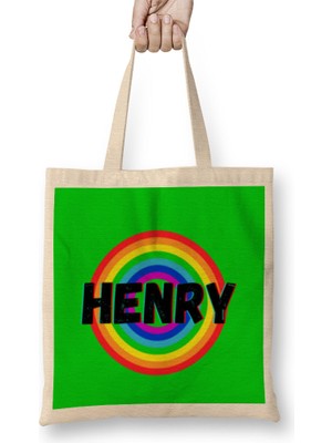 Humuts Henry Name Custom Design - Vintage Retro Rainbow Style Gift Baby-Gift For Him Bez Çanta Uzun Saplı