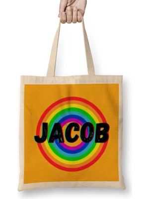 Humuts Jacob Name Personalized Custom Vintage Retro Rainbow Design Gift Baby-Gift For Him Bez Çanta Uzun Saplı