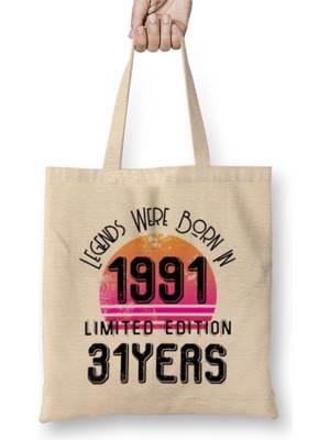 Humuts 1991 Birthday Gift - Made, Born In 1991 Gift - 31 Year Old Birthday  Gift  Vintage Style Bez Çanta Uzun Saplı