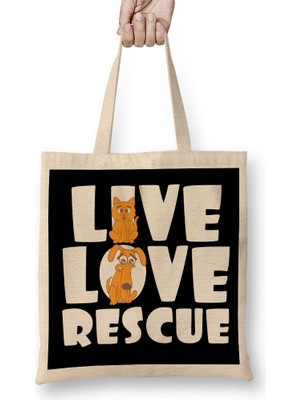Humuts Live Love Rescue Retro Vintage Bez Çanta Uzun Saplı