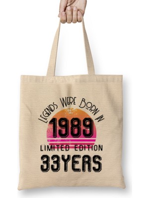 1989 Birthday Gift - Made, Born In 1989 Gift - 33TH Year Old Birthday Gift Vintage Style Bez Çanta Uzun Saplı