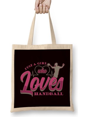 Humuts Girl Who Loves Handball Player Handballer Ball Sports Coach Bez Çanta Uzun Saplı