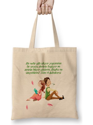 Humuts Sevgililer Günü Sevgiliye Hediye 030 Bez Çanta Uzun Saplı