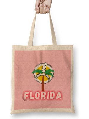 Florida Love Vintage Retro Rainbow Bez Çanta Uzun Saplı
