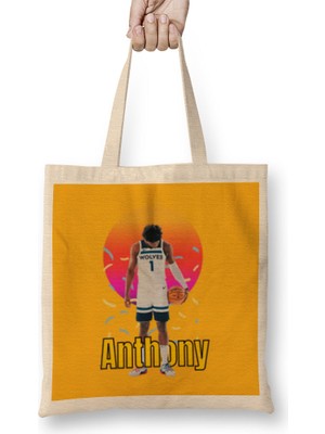Humuts Anthony Edwards Vintage Art - Legend Basketball Gift Bez Çanta Uzun Saplı