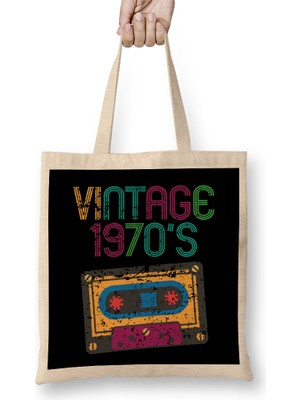 Vintage 1970 S Nostalgic 70S Funny Cassette Retro Bez Çanta Uzun Saplı