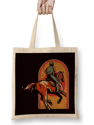 Vintage Horse Rider Equestrian Sport Retro Saddle Dressage Bez Çanta Uzun Saplı