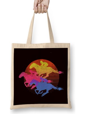 Vintage Horse Rider Retro Equestrian Sport Saddle Dressage Bez Çanta Uzun Saplı