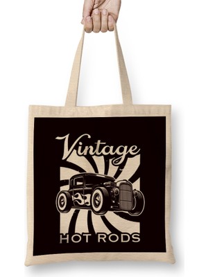 Humuts Vintage Hot Rods Classic Old American Cars Automobile Garage Bez Çanta Uzun Saplı