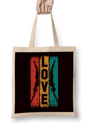 Humuts Vintage Love Swimming Retro Swimmer Girl Dive Water Sports Bez Çanta Uzun Saplı