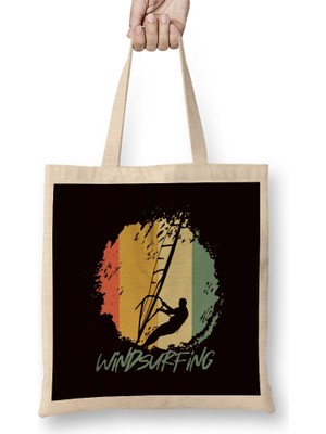 Vintage Windsurfing Retro Windsurfer Sailboarding Ocean Wave Bez Çanta Uzun Saplı