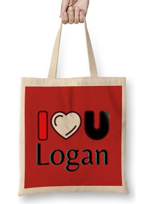 Humuts Logan Name Personalized Custom Vintage Retro Rainbow Design Gift Baby-Gift For Him Bez Çanta Uzun Saplı