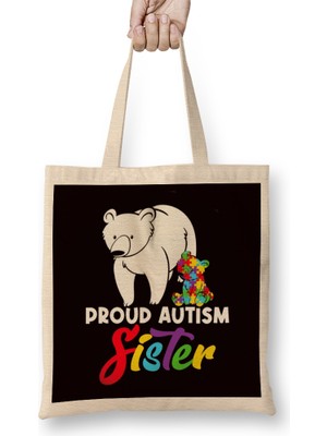 Humuts Proud Autism Sister Brother Son Daughter Autistic Puzzle Bez Çanta Uzun Saplı