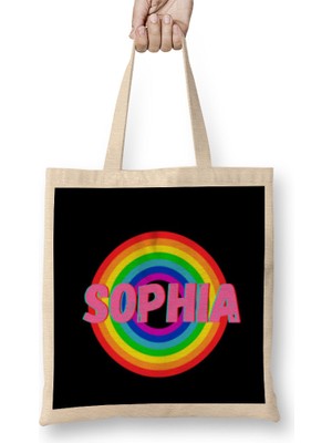 Humuts Sophia -Name Personalized Custom - Vintage Retro Rainbow Style Design Gift Baby-Gift For Her Bez Çanta Uzun Saplı