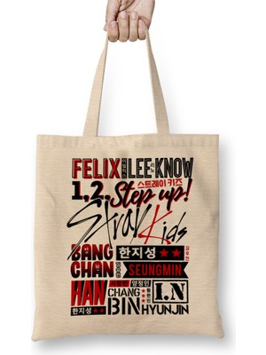 Humuts Stray Kids Font Collage 01 Bez Çanta Uzun Saplı