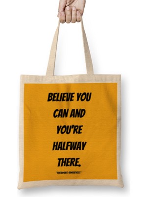 Theodore Roosevelt Quotes Gifts - Vintage Retro Rainbow Style Bez Çanta Uzun Saplı