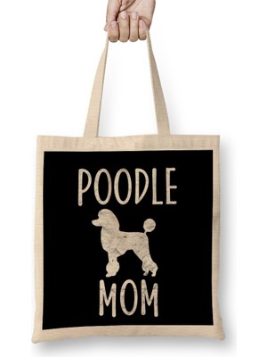 Humuts Vintage Poodle Mom Gift Dog Owner Poodle Mother Bez Çanta Uzun Saplı