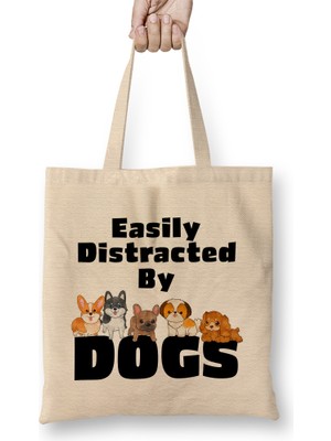 Easily Distracted By Dogs Puppy Lover 02 Bez Çanta Uzun Saplı